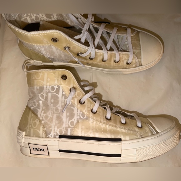 Dior Oblique High-Top Sneakers | Cream / Beige | Authentic Men Size 9 - Picture 6 of 15